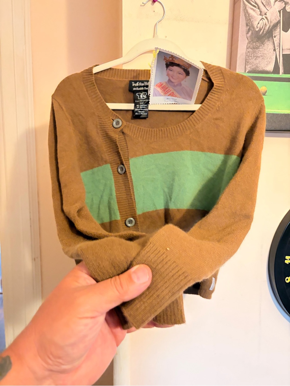 Trust Fund Babies Cashmere size L Brown & Green Stripe Women's Cardigan - Picture 8 of 12